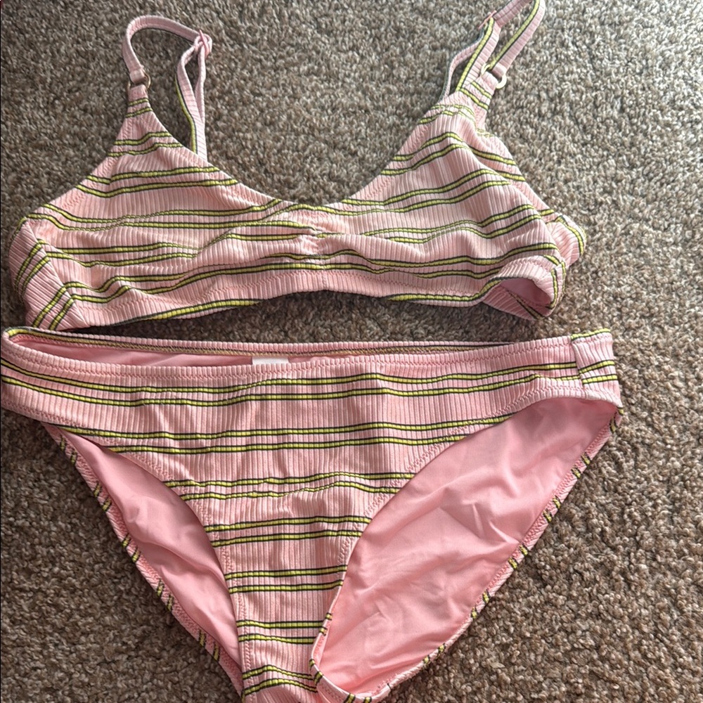 Aerie Pink Striped Kids Swim Bikini